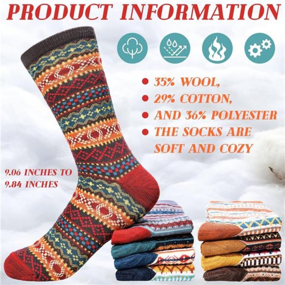 WOOL BLEND Beautiful Boho Bohemian Valentine GIFT IDEA 9 Pairs Women's Socks - Picture 3 of 8
